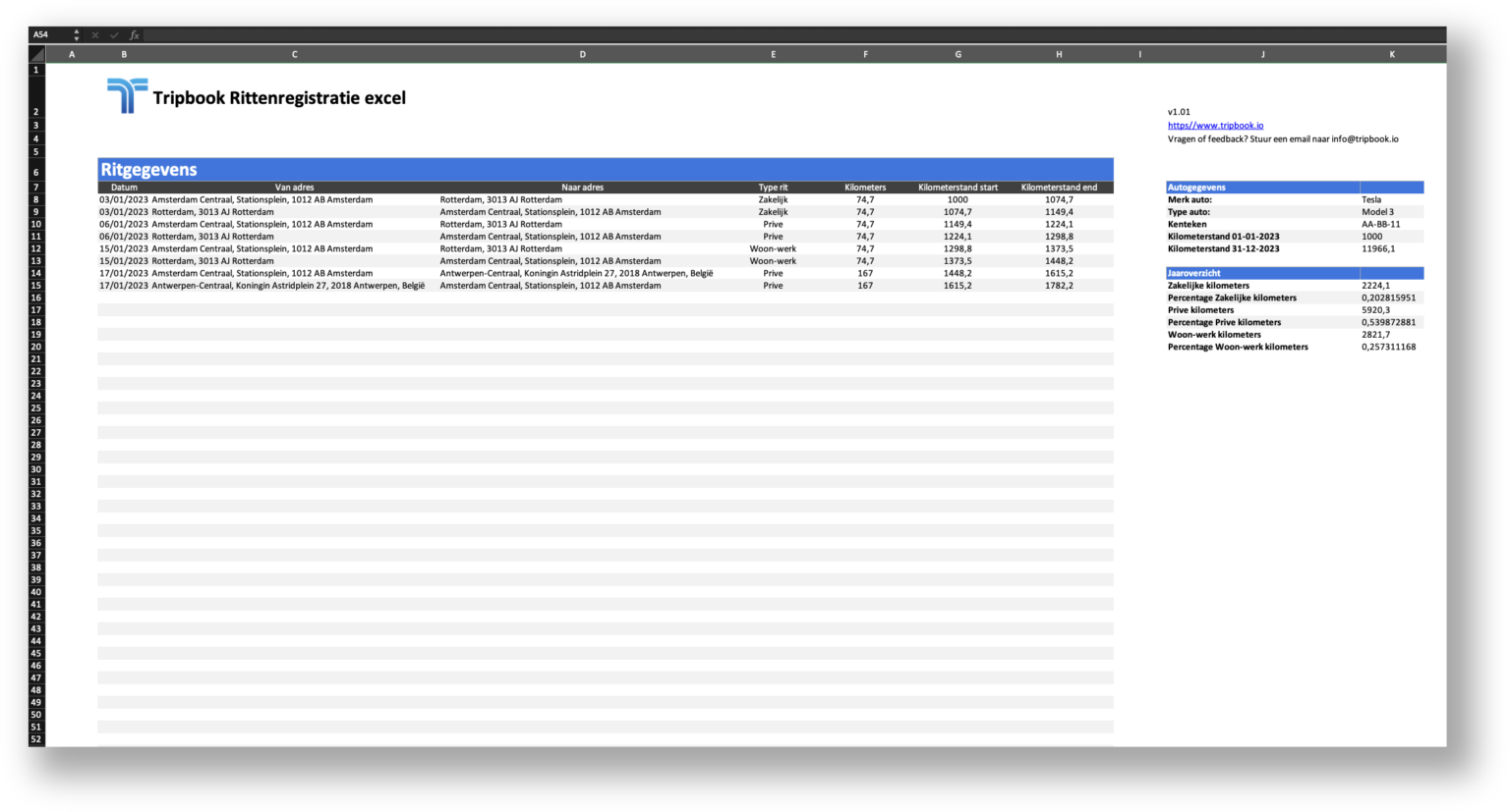 Excel Rittenregistratie